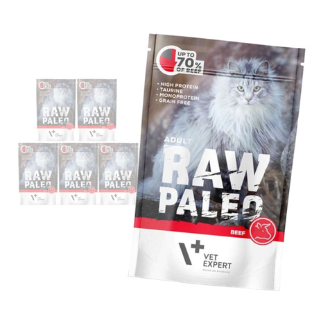 Vet Expert Raw Paleo Adult Beef 6x100g Saszetka Karma Mokra z Wołowiną Dla Kota