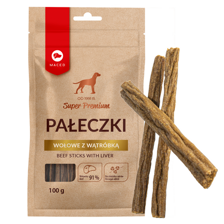 Maced Super Premium Przysmak Dla Psa Pałeczki Wołowe Z Wątróbką 100g