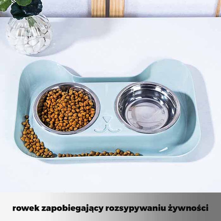 Podwójna miska metalowa z podstawką dla psa i kota 2x 0.15L Niebieska