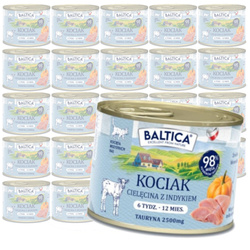 Baltica Smaki Regionów Cielęcina z Indykiem 24x185g Bezzbożowa Mokra Karma Dla Kociąt