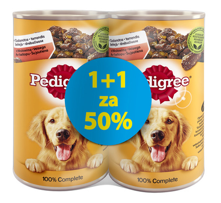 PEDIGREE Z Wołowiną W Galaretce 2x 1200g - Mokra Karma w Puszkach Dla Dorosłych Psów, CO DRUGA PUSZKA 50% TANIEJ