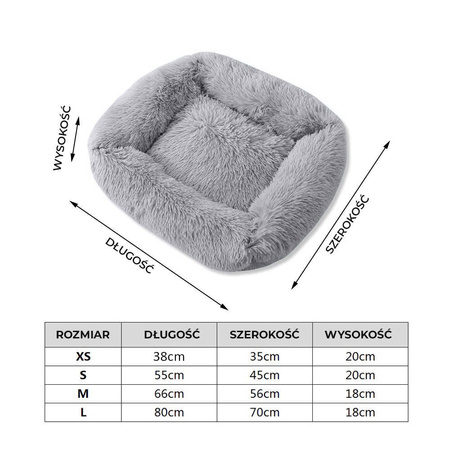Prostokątne Pluszowe Legowisko dla Psa Kota XS 38x35x20cm Jasnoszare