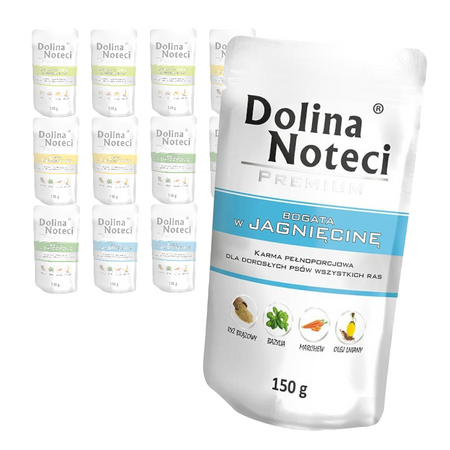 Mokra Karma Dla Psa Dolina Noteci Premium Mix 4 Smaków Jagnięcina Dziczyzna Kurczak Gęś 12x150g