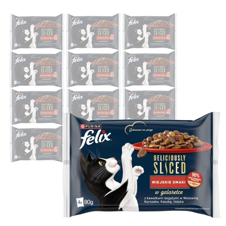 Felix Deliciously Sliced Wiejskie Smaki 12x320g (48x80g) Mokra Karma Dla Kota Wołowina Kurczak Kaczka Indyk