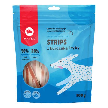 Maced Strips Z Kurczaka I Ryby Mięsne Paski Miękki Przysmak Dla Psa 500g