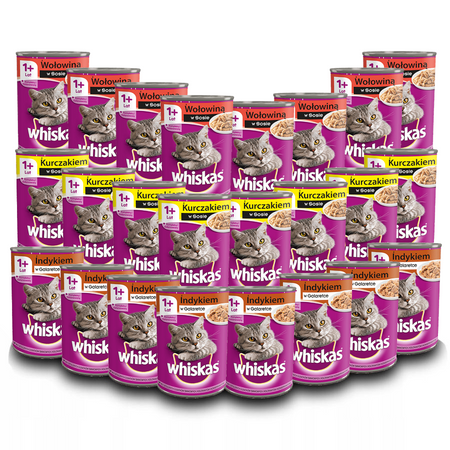 WHISKAS Adult 3 Smaki 24x400g Wołowina Kurczak Indyk Karma Mokra Dla Dorosłych Kotów