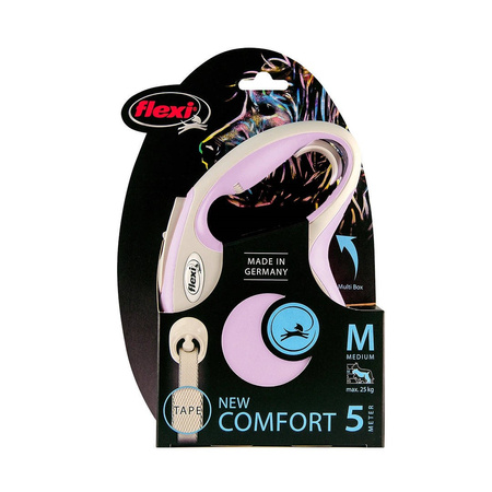 FLEXI Smycz automatyczna New Comfort M Taśma 5 m do 25kg kol. Różowy