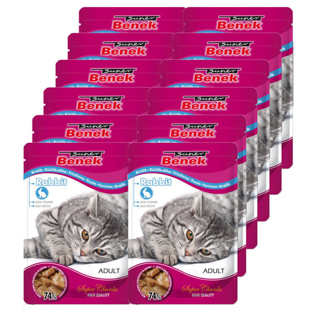 Super Benek Adult 12x100g z Kawałkami Królika w Sosie - Mokra Karma dla Kotów w Saszetce, 74% mięsa