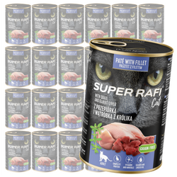 Super Rafi Cat 24x400g Bezzbożowa Mokra Karma Dla Kotów Z Przepiórką I Wątróbką Z Królika