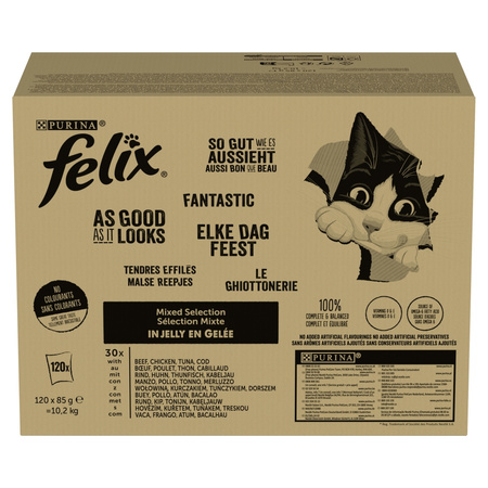 Felix Fantastic Karma Dla Kotów Wybór Smaków W Galaretce 10,2kg (120x85g)
