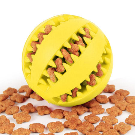 Piłka Gumowa na Smaczki Dla Psa Zabawka Dentystyczna Gryzak 7cm Żółta