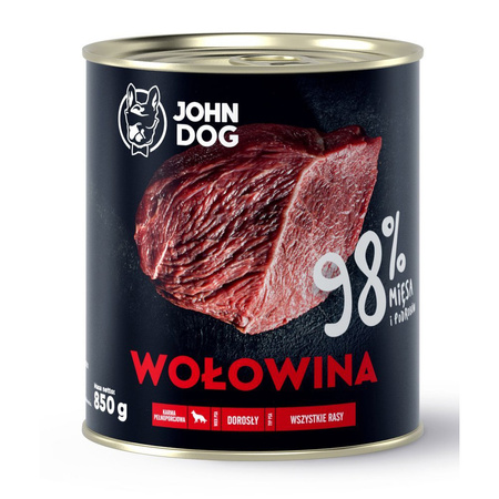 John Dog Premium ADULT WOŁOWINA 6x 850g - mokra karma dla psa, 98% mięsa