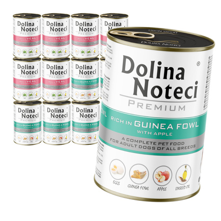 Dolina Noteci Premium 12x400g Bogata w Cielęcinę z Groszkiem i Perliczkę z Jabłkiem Mokra Karma Dla Psa