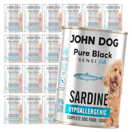 John Dog Pure Black Adult Sensi Fish 24x400g Hipoalergiczna Mokra Karma Z Sardynką Dla Psów Z Wrażliwym Układem Pokarmowym