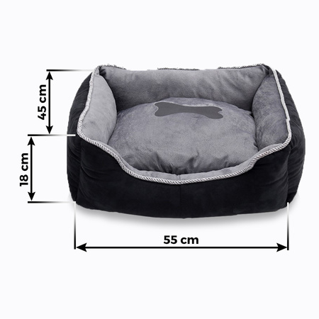 Legowisko z poduszką dla psa, kota, pupila M 55*45*18 cm Czarno-szare