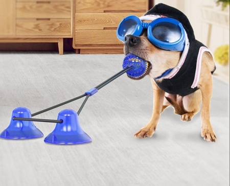 Zabawka na przysmaki dla psa gryzak z dozownikiem karmy, z dwiema przyssawkamii niebiesko-pomarańczowa