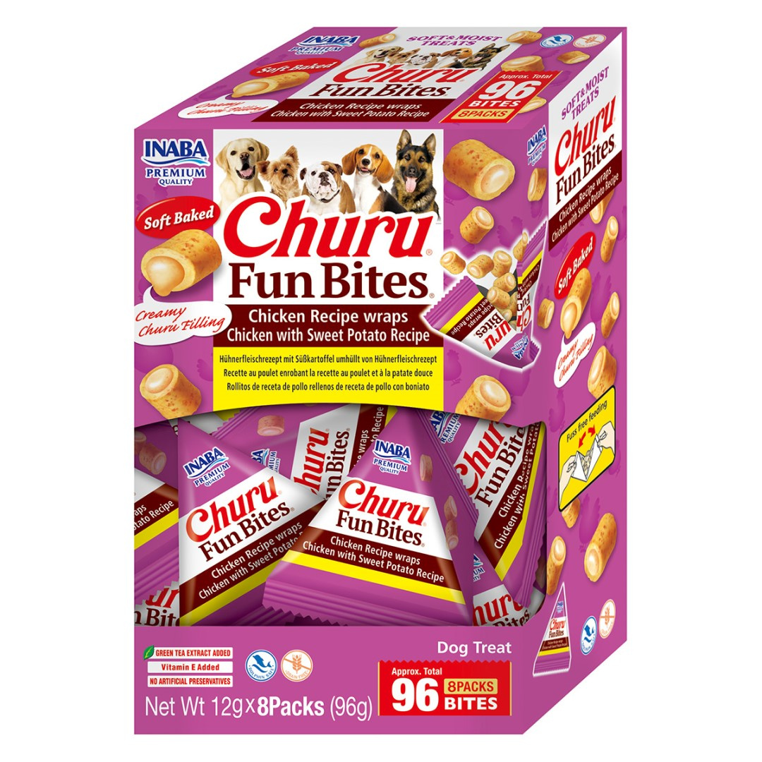 Inaba Dog Churu Fun Bites Chicken with Sweet Potato Recipe Przysmak Dla Psa Poduszki Z Kremowym Nadzieniem Kurczak Batat