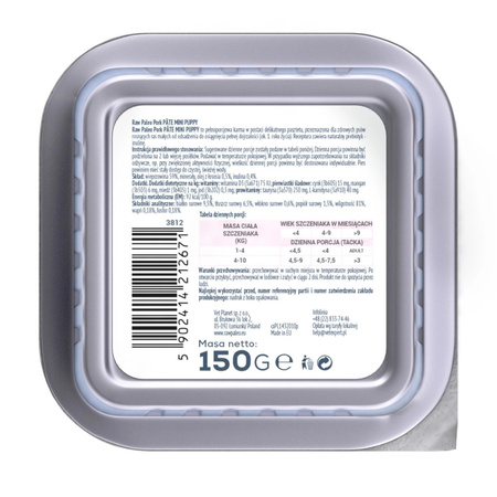 Raw Paleo Pork Pate Mini Puppy 24x150g Monoproteinowa Mokra Karma Pasztet Dla Szczeniąt Małych Ras Z Wieprzowiną