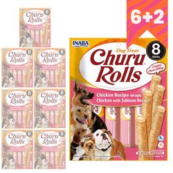 Inaba Dog Churu Rolls Wraps 8x96g Przysmak Dla Psa Kurczak z Łososiem 6+2 GRATIS