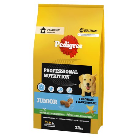 Pedigree Junior Professional Nutrition Z Drobiem I Warzywami 12kg + 12kg Sucha Karma Dla Szczeniąt Średnich I Dużych Ras