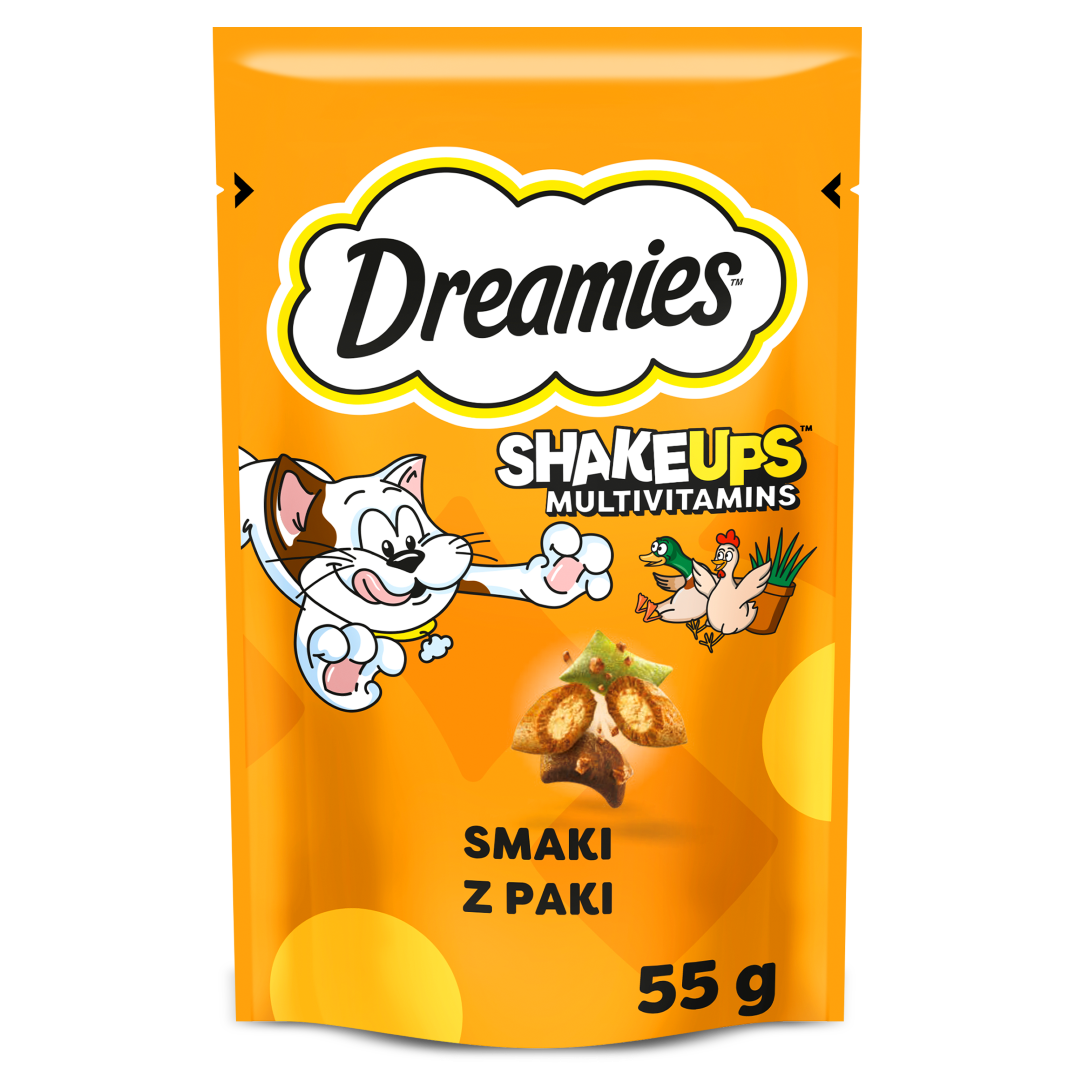 Dreamies Shake Ups Multivitamins Przysmak Dla Kota z Kurczakiem Kaczką i Kocimiętką