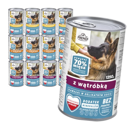 Frendi Kawałki z Wątróbką Indykiem i Kurczakiem w Sosie 12x1250g Mokra Karma Dla Dorosłych Psów Wszystkich Ras