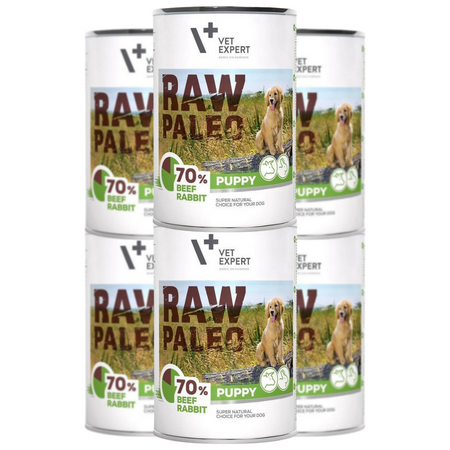 VetExpert RAW PALEO Puppy Beef Rabbit 6x 400g karma mokra z wołowiną i królikiem dla szczeniąt