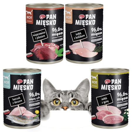 Pan Mięsko Karma Pełnoporcjowa Dla Kotów Kurczak Z Pstrągiem 5kg + Mokra 4x400g