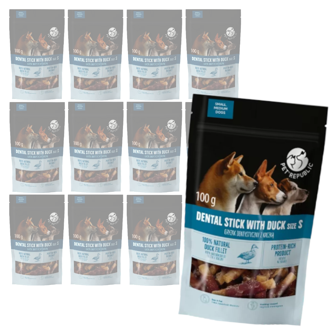 PetRepublic Gryzak Dentystyczny 12x100g Bezzbożowy Przysmak Dla Psa Z Kaczki Rozmiar S