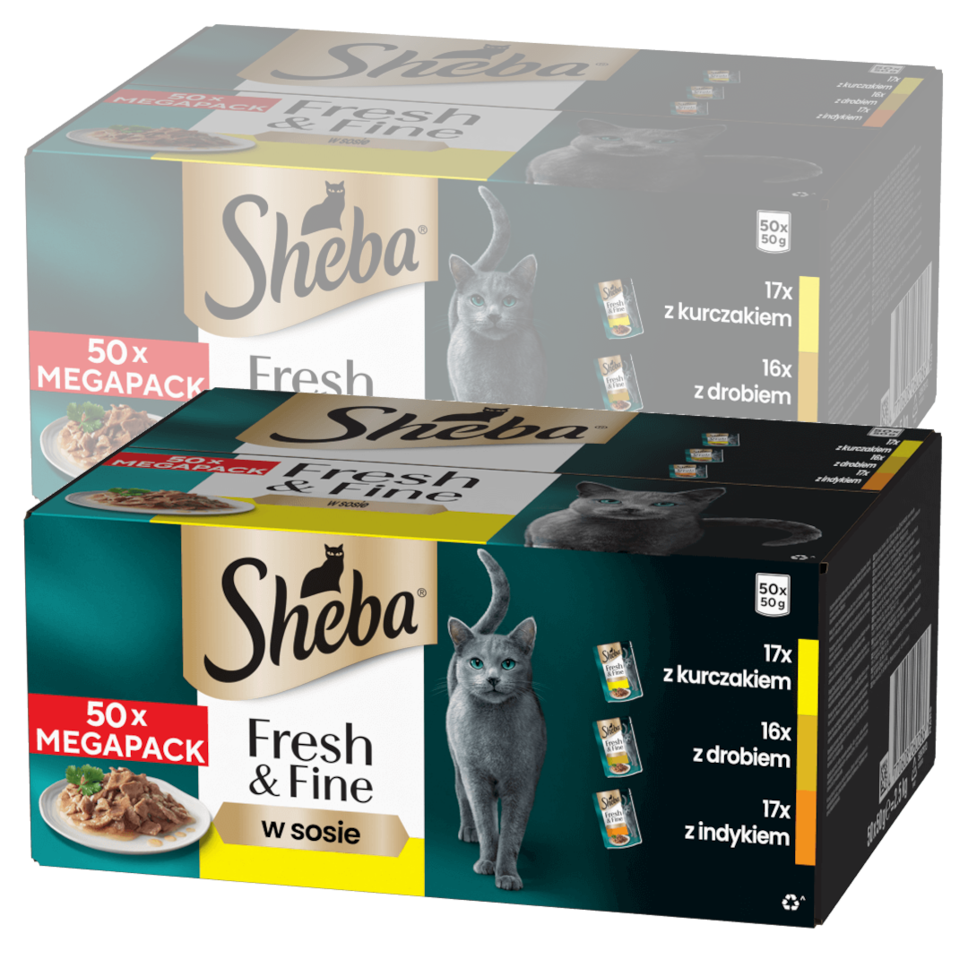 Sheba Fresh&Fine Megapack Saszetki 100x50g Mokra Karma Dla Kotów W Sosie Kurczak Drób Indyk