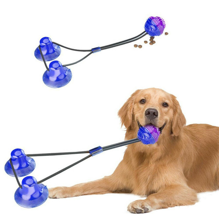 Zabawka na przysmaki dla psa gryzak z dozownikiem karmy, z dwiema przyssawkami SNACK BALL 2 kolor fioletowo-niebieski