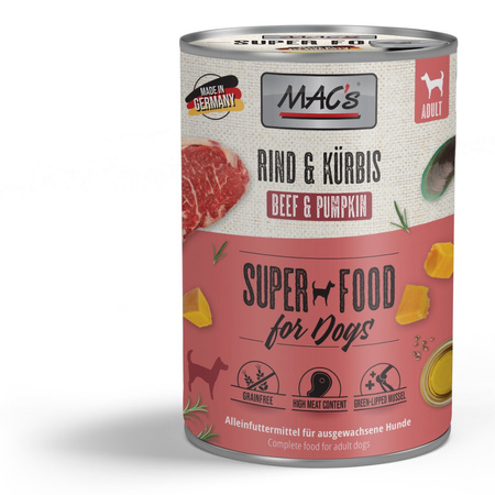 MAC's Dog Bezzbożowa Mokra Karma Z Wołowiną I Dynią 12x400g Dla Psa Na Stawy Skórę Sierść