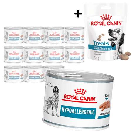 Royal Canin Veterinary VHN Dog Hypoallergenic 12x200g Mokra Karma Pasztet Dla Psów z Nietolerancją Pokarmową + GRATIS Przysmak 230g