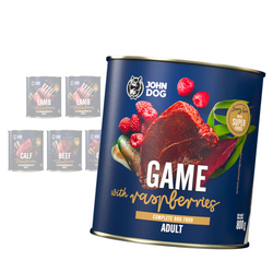 John Dog Berry Line Mix Smaków Wołowina Jagnięcina Cielęcina Dziczyzna 6x800g Mokra Karma Dla Dorosłych Psów
