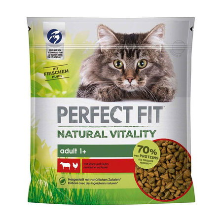 Perfect Fit Natural Vitality Sucha Karma Dla Kotów Z Wołowiną I Kurczakiem 650g