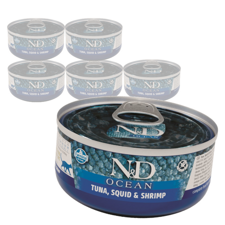 Farmina N&D Cat Ocean Tuna Squid & Shrimp 6x70g Mokra Karma Dla Kota Kalmar Tuńczyk Krewetka