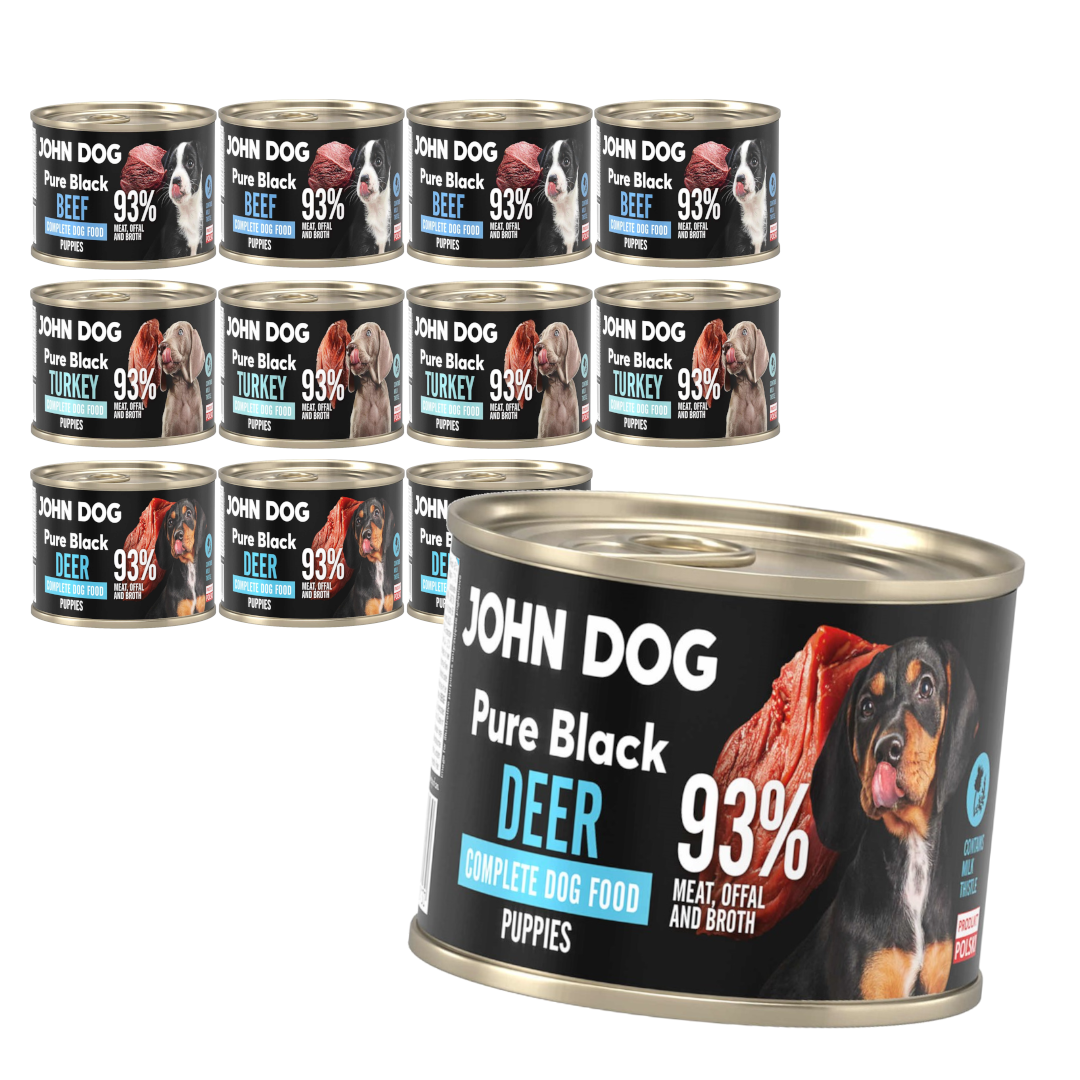 John Dog Pure Black Puppies 12x200g Mokra Karma Dla Szczeniąt Mix 3 Smaków