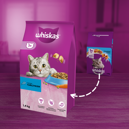 Whiskas Adult 1,4kg Sucha Karma Pełnoporcjowa Dla Dorosłych Kotów Z Tuńczykiem