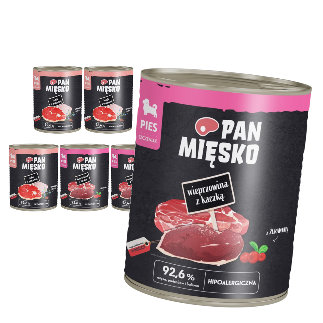 Pan Mięsko 6x800g Hipoalergiczna Mokra Karma Dla Szczeniąt Mix 2 Smaków
