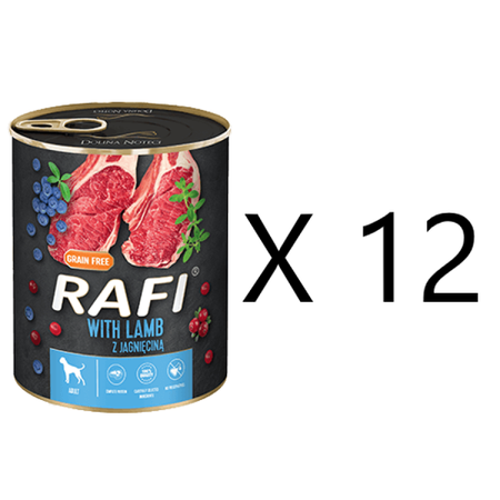 Rafi Mokra Karma dla Psów z Jagnięcina, Żurawiną i Borówką Puszka Zestaw 12 x 400 g