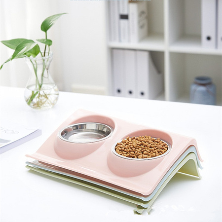 Podwójna miska metalowa z podstawką dla psa i kota 2x 0.15L Zielona M