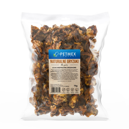 Petmex Ucho Wieprzowe Środkowe 3x1kg Naturalny Przysmak Gryzak Dla Psa 2+1 GRATIS
