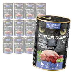 Super Rafi Cat 12x400g Bezzbożowa Mokra Karma Dla Kotów Z Przepiórką I Wątróbką Z Królika