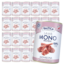 Baltica Monoprotein Jagnięcina Prebiotyki 24x400g Hipoalergiczna Bezzbożowa Mokra Karma Dla Psa