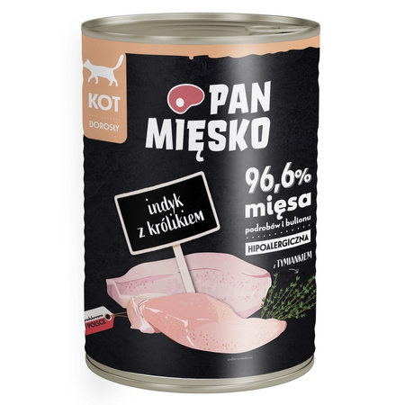 Pan Mięsko Indyk z Królikiem 6x400g Mokra Karma Dla Dorosłych Kotów