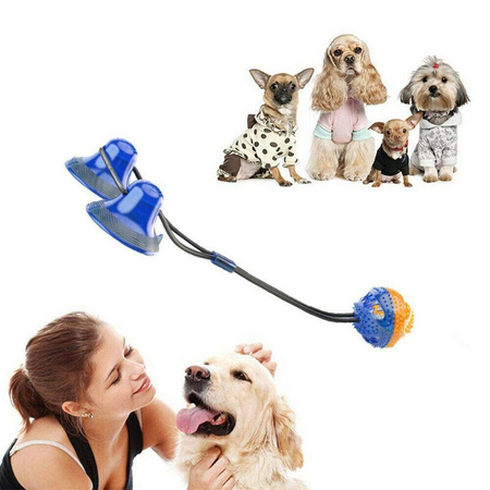 Zabawka na przysmaki dla psa gryzak z dozownikiem karmy, z dwiema przyssawkamii niebiesko-pomarańczowa