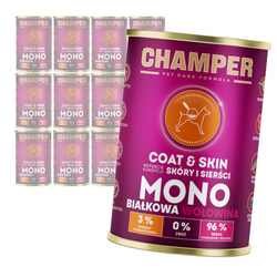 Champer Coat & Skin 12x400g Monobiałkowa Mokra Karma Dla Psa Z Wołowiną Wsparcie Kondycji Skóry I Sierści