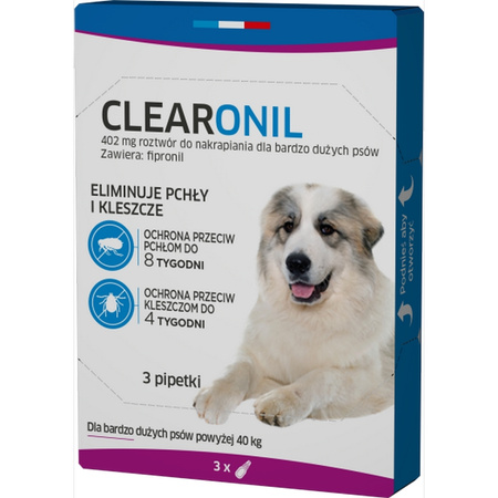 Clearonil Krople Przeciw Pchłom I Kleszczom Dla Bardzo Dużych Psów Powyżej 40 Kg 3szt.