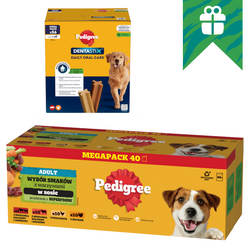 Pedigree Saszetki Mokra Karma W Sosie Dla Psa 40x100g + GRATIS Pedigree Dentastix Large 8x270g