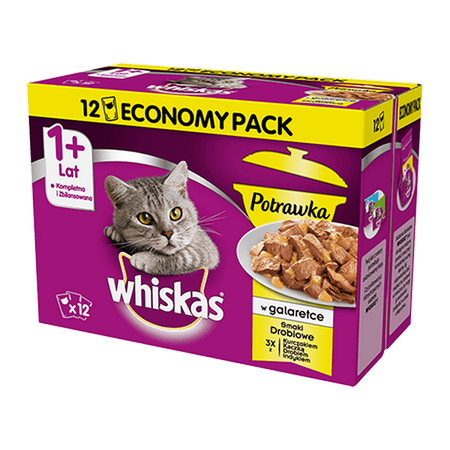 WHISKAS® Potrawka Smaki Drobiowe w Galaretce 12x 85 g x4 Saszetki Mokra karma dla kota 1+ 